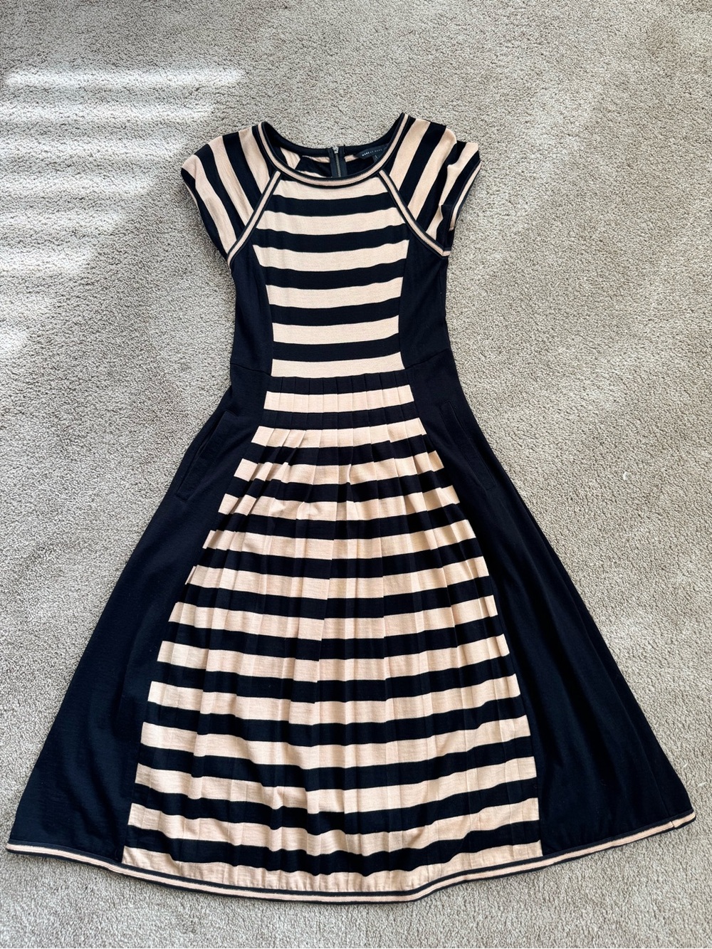 Marc by Marc Jacobs Black Beige Striped Wool Midi Dress XS